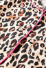 Light French Beige Leopard Print Contrast Trim Long Sleeve Shirt Drawstring Ruffle Hem Short Set
