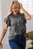 Dark Grey Layered Ruffle Short Sleeve Round Neck Top