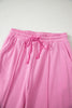 Bright Pink Polo Collar V Neck Pullover and Drawstring Sweatpants Set