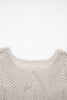Seagrass Hollow Out Knit 7/8 Sleeve Casual Sweater