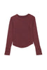 Burgundy Exposed Seam Ribbed Long Sleeve Top