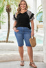 Black Leopard Ruffle Patchwork Sleeve Plus Size Summer Top