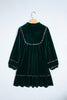 Blackish Green Leopard Trim Velvet Long Sleeve Shift Dress