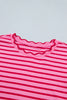 Green Stripe Scalloped Trim Round Neck T Shirt