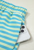 Pink Stripe Color Block Detail Long Sleeve Pullover Elastic Waist Pull On Shorts 2pcs Set