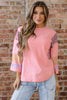 Gossamer Pink Floral Color Block Patchwork Long Sleeve Top