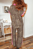 Brown Contrast Trim Leopard Top and Pant Set