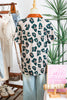 Casual Unique Leopard Print Button Contrast Collared Short Sleeve Blouse