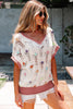 Delicacy Embroidered Flowers Colorblock Edge Hollowed Sweater
