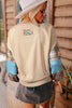 Smoke Gray Plaid Colorblock Patchwork Sleeve Raw Seam Sweatshirt