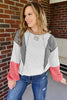 White Contrast Block Mixed Textured Knit Patchwork Casual Top