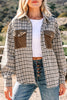Casual Contrast Corduroy Flap Pocket Patchwork Plaid Shacket