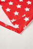 Red Stars Print Colorblock Binding Tape Collar Cuff Viscose Tunic Top