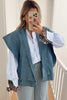 Sky Blue Stripe Ruffled Leopard Patchwork Long Sleeve Button Down Loose Shirt