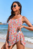 Red Floral Print Ricrac Trim Spaghetti Strap One Piece Swim Dress