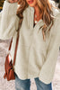 Beige Fleece Zip Up Drawstring Hooded Pocketed Jacket