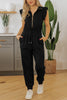 Black Zipper Flutter Sleeve Drawstring High Waist Jumpsuit