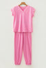 Mint Green Solid Color V Neck Tee Drawstring Pant Set