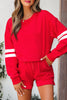 Evergreen Varsity Striped Sleeve Drop Shoulder Sweatshirt and Short Set