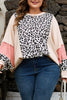 Gray Leopard Color Block Patchwork Reverse Stitch Plus Size Baggy Pullover