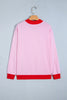 Pink Colorblock Trim Crewneck Long Sleeve Pullover Sweatshirt