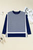 Blue Stripe Color Block Patchwork Dolman Oversize Tunic Sweater