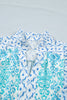 Sky Blue Boho Floral Geometric Patchwork Ruffle Detail Puff Sleeve Mini Dress