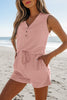 Gossamer Pink Ribbed Button V Neck Tank Top and Shorts Set