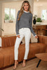 Racing Red Lace Trim Patchwork Buttoned Cuffs Loose Sweater