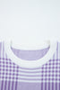Lilac Plaid Print Ribbed Trim Loose Sweater