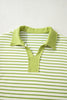 Green Stripe Collared V Neck Drop Shoulder Pullover and Skort 2pcs Outfit