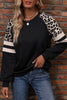 Black Leopard Print Colorblock Raglan Sleeve Sweatshirt