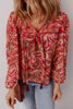 Multicolour Ethnic Paisley Print Tassel Tie Puff Sleeve Boho Blouse