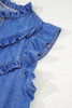 Sky Blue Mineral Wash Cap Sleeve Frilled Button Up Denim Shirt