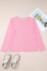 Pink Plus Size Bow Embroidered Mesh Long Sleeve Top