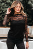 Black Lace Crochet Mesh Patched Slim Fit Long Sleeve Top