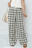 Gray Plaid Wide Leg Casual Pants