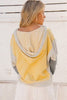 Yellow Stripe Color Block Drawstring V Neck Loose Fit Hooded Top