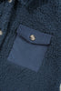 Blue Contrast Flap Pocket Single Breasted Teddy Coat