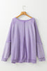 Orchid Petal Textured Patchwork Frilled Trim Plus Size Pullover Sweatshirt