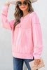 Bright Pink Mineral Wash Big Bow Patchwork Pullover Sweatshirt