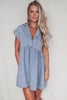 Beau Blue Lapel Neck Cap Sleeve High Waist Denim Babydoll Dress