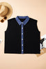 Black Plus Size Sleeveless Patchwork Colorblock V Neck Tunic Top Cardigan