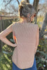 Light French Beige Sleeveless High Neck Knit Split Hem Shift Silhouette Wool Sweater Vest