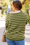 Khaki Stripe Drop Shoulder Casual Sweater