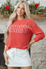 Fiery Red Twisted Rib Outlined Merry Letter Graphic Loose Long Sleeve Top