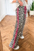Red Contrast Detail Tie Waist Leopard Print Casual Pants