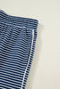 Blue Stripe Drop Shoulder Round Neck Long Sleeve Tee and Buttoned Shorts 2pcs Lounge Set