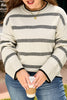 Apricot Stripe Wide Sleeve Drop Shoulder Crew Neck Plus Sweater
