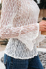 White Sheer Lace Bell Sleeve Mock Neck Blouse